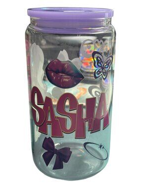 Bratz Sasha Glass Jar With Purple Lid & Butterfly XOXO Design - 6" Tall